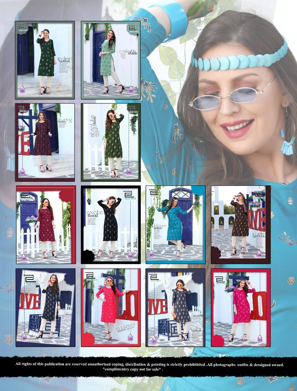 Blue Hills Divine fancy Ethnic Wear rayon With Gold Print Kurti With Bottom Designer Kurtis Collection